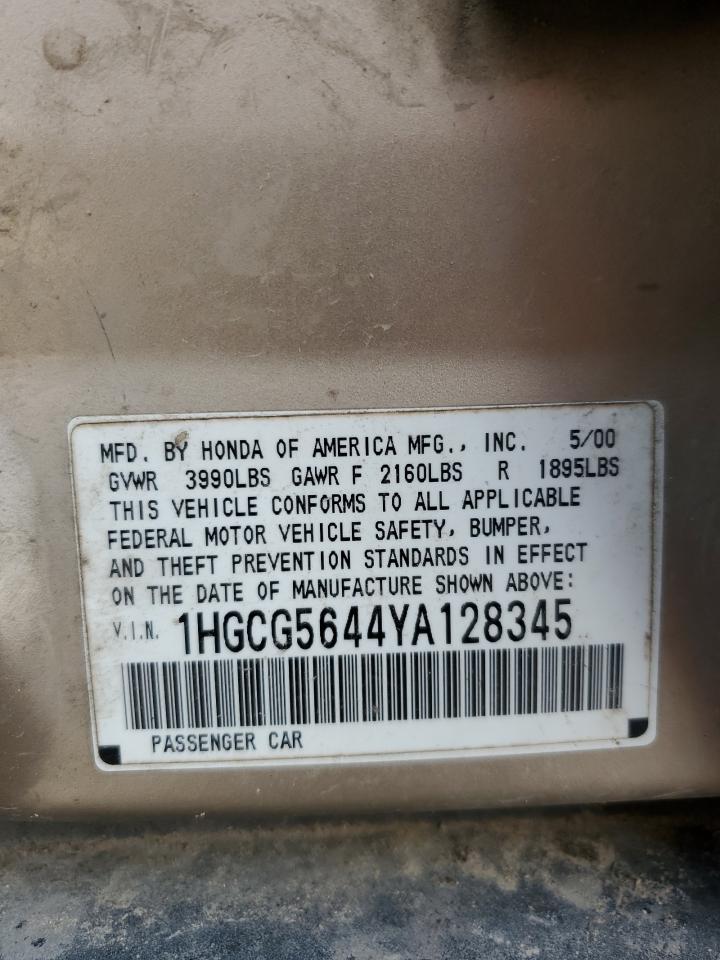 1HGCG5644YA128345 2000 Honda Accord Lx