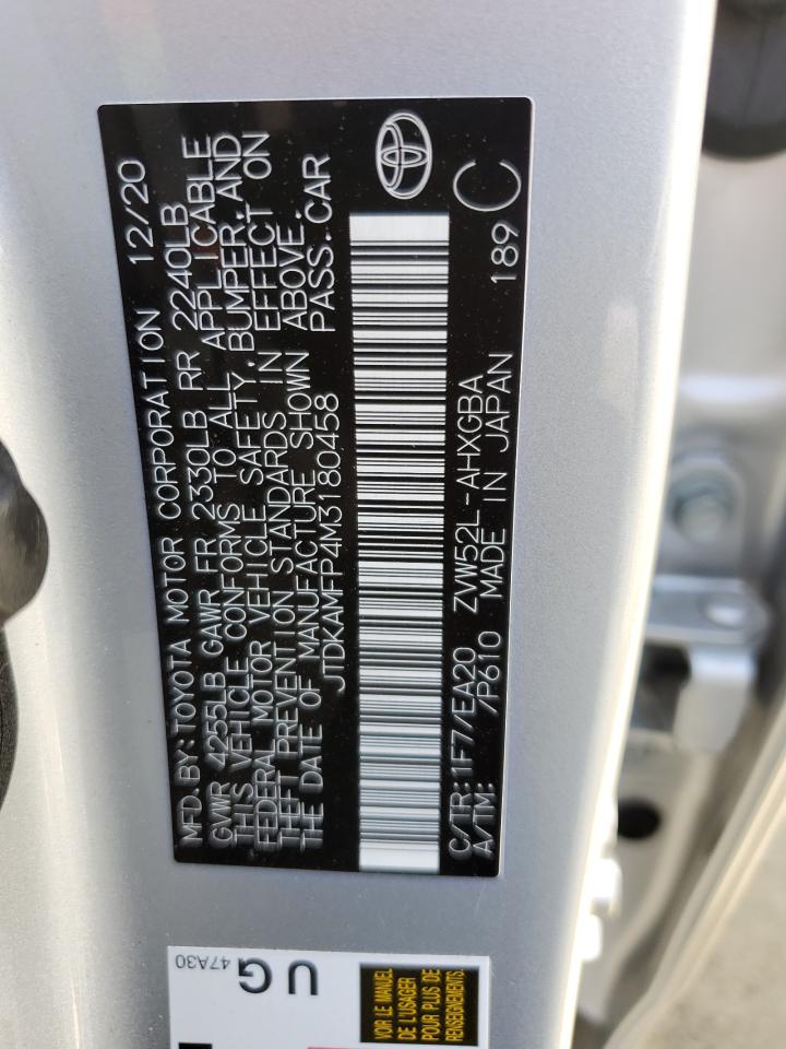 JTDKAMFP4M3180458 2021 Toyota Prius Prime Le