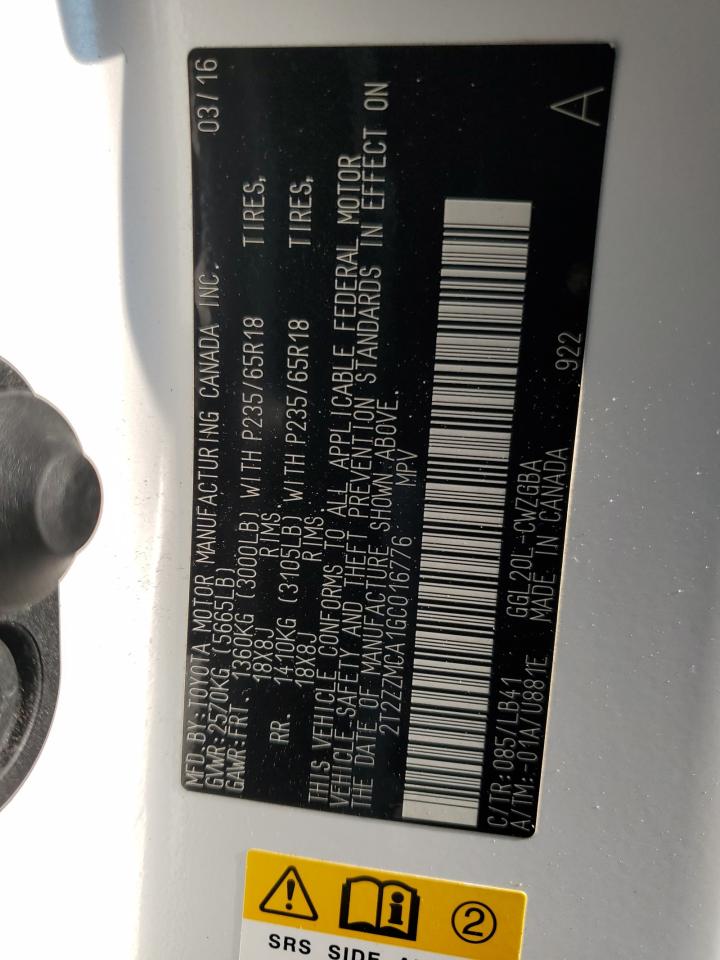 2T2ZZMCA1GC016776 2016 Lexus Rx 350