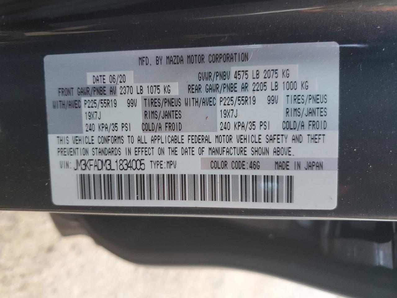 JM3KFADM3L1834005 2020 Mazda Cx-5 Grand Touring