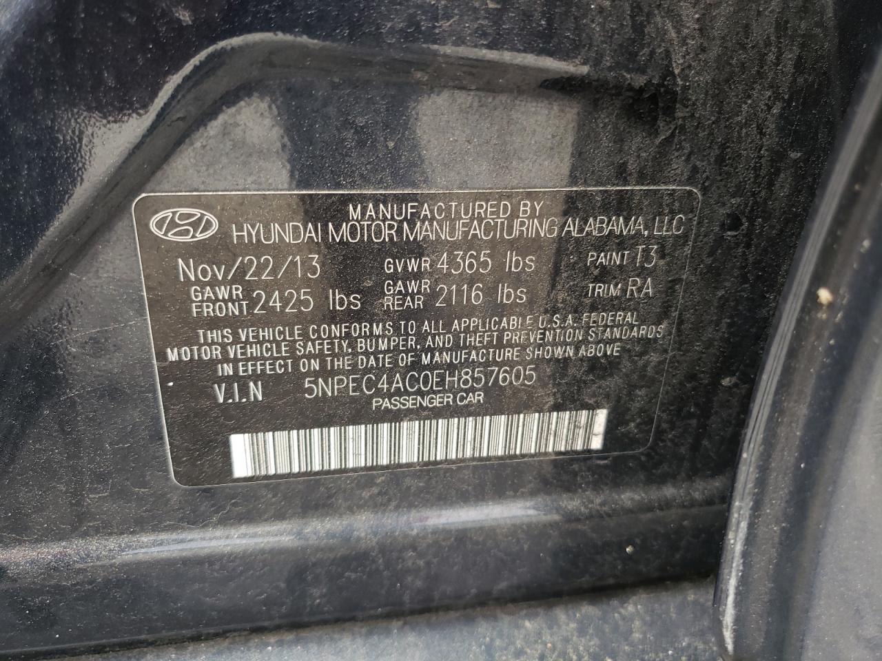 2014 Hyundai Sonata Se vin: 5NPEC4AC0EH857605