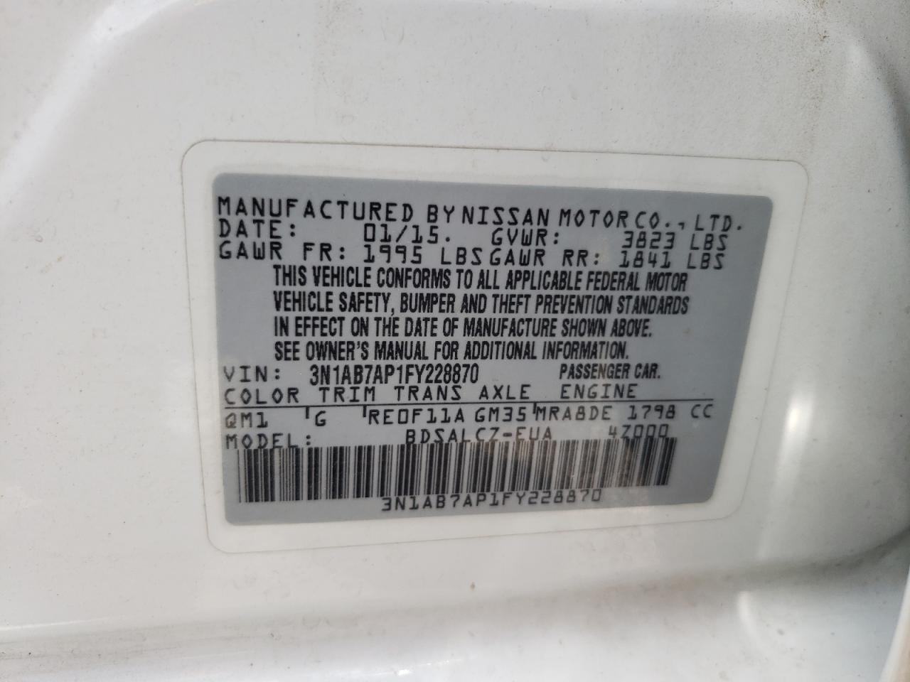 3N1AB7AP1FY228870 2015 Nissan Sentra S