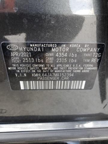 2021 Hyundai Sonata Sel VIN: KMHL64JA7MA152394 Lot: 60098104