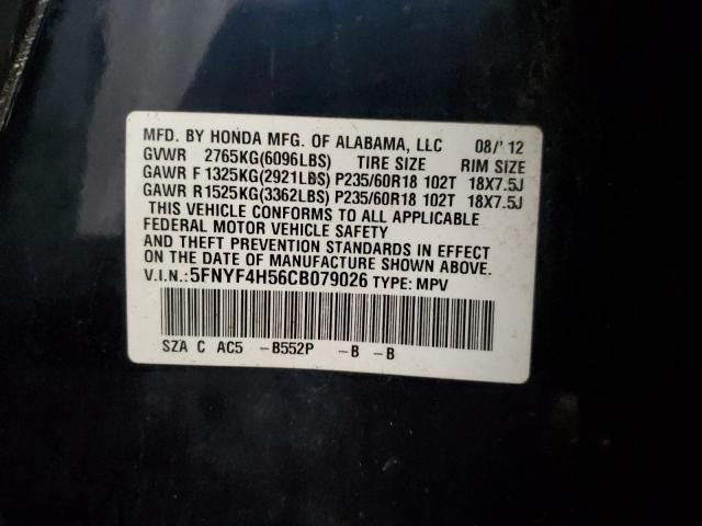 2012 Honda Pilot Exl VIN: 5FNYF4H56CB079026 Lot: 60566394