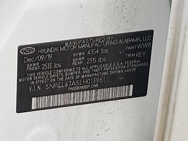 2020 Hyundai Sonata Sel VIN: 5NPEL4JA5LH013961 Lot: 58175874