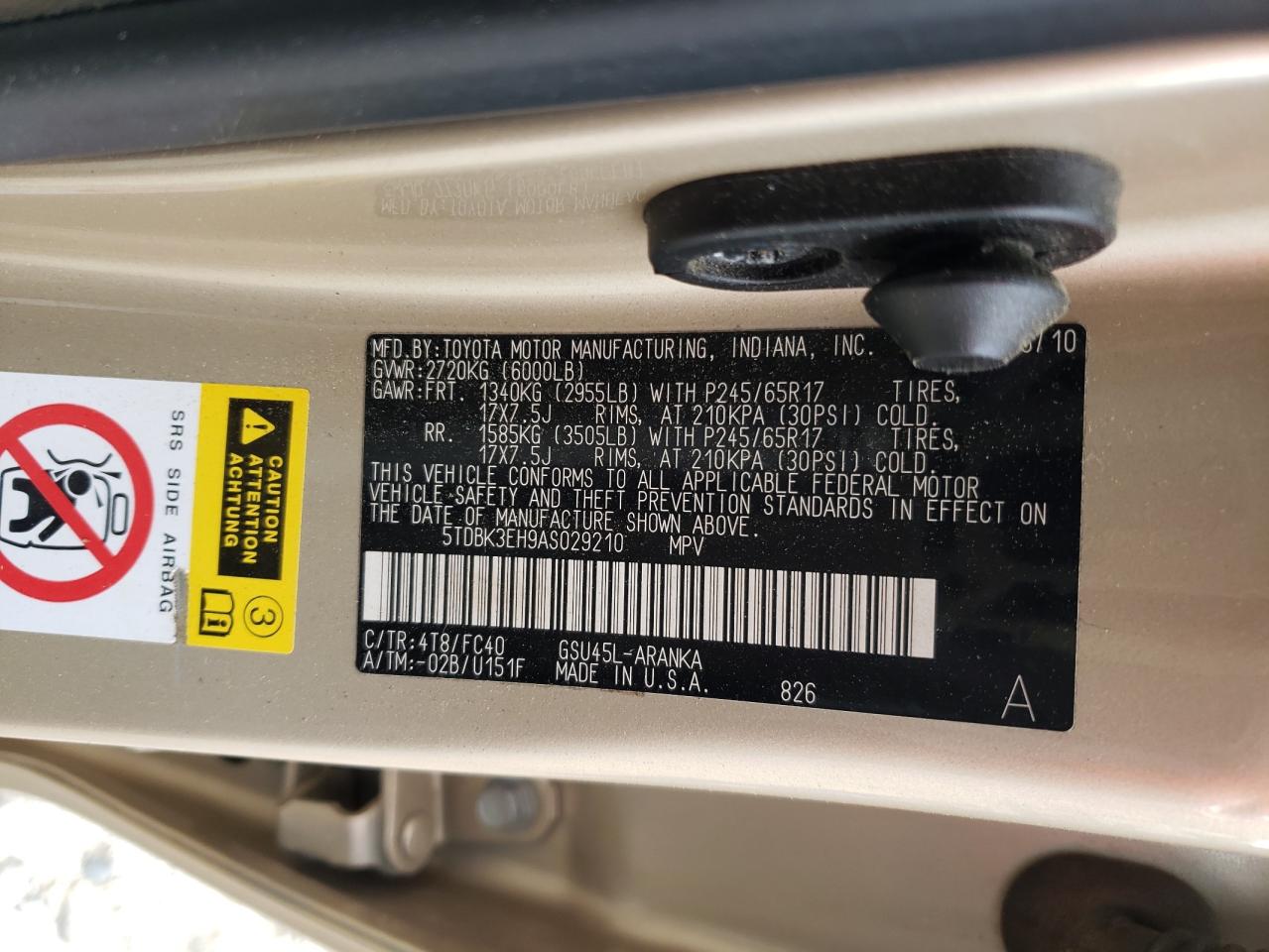 5TDBK3EH9AS029210 2010 Toyota Highlander