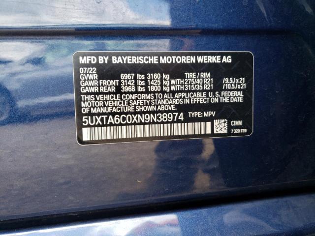 VIN 5UXTA6C0XN9N38974 2022 BMW X5, Xdrive45E no.12