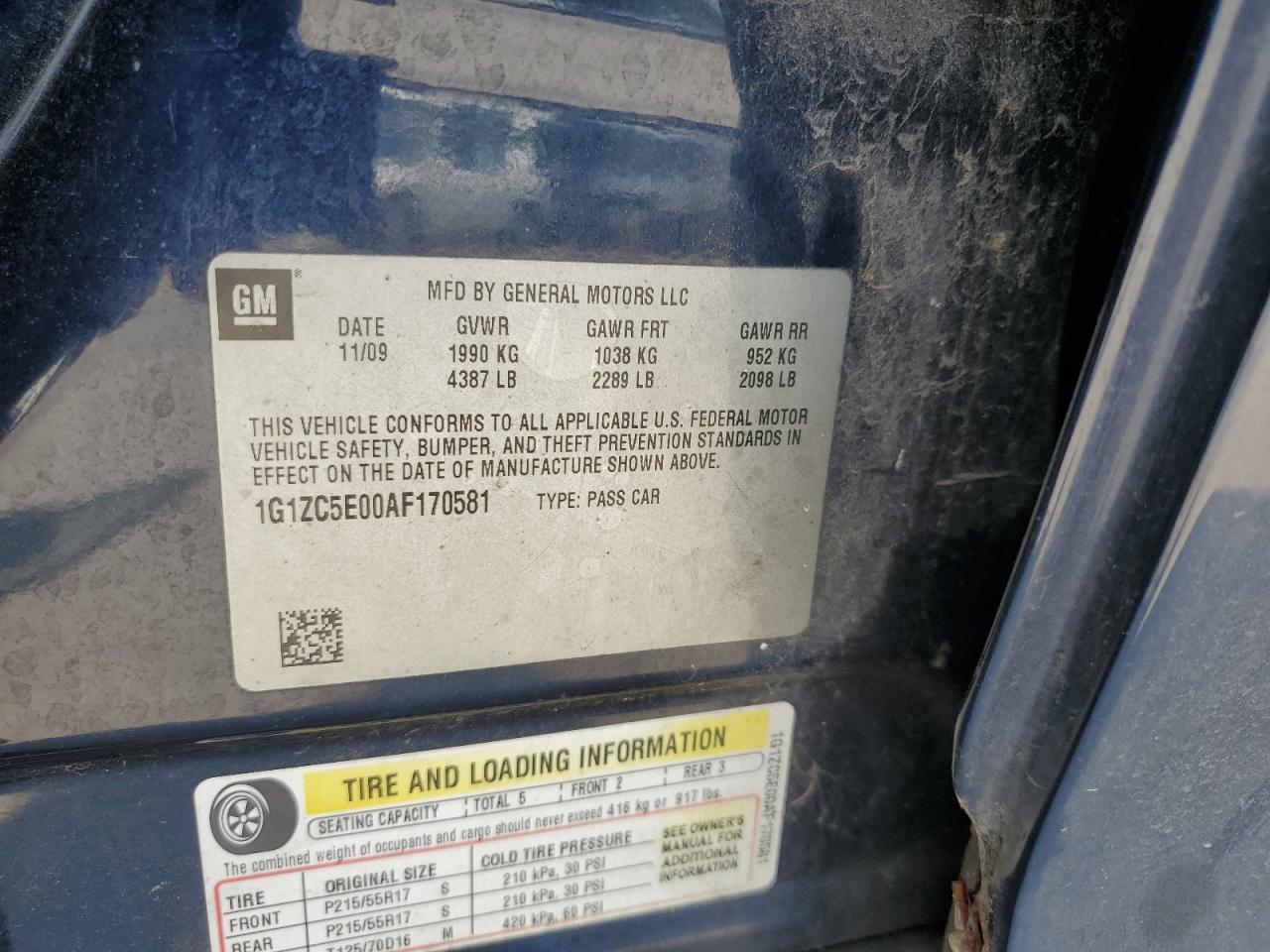 1G1ZC5E00AF170581 2010 Chevrolet Malibu 1Lt