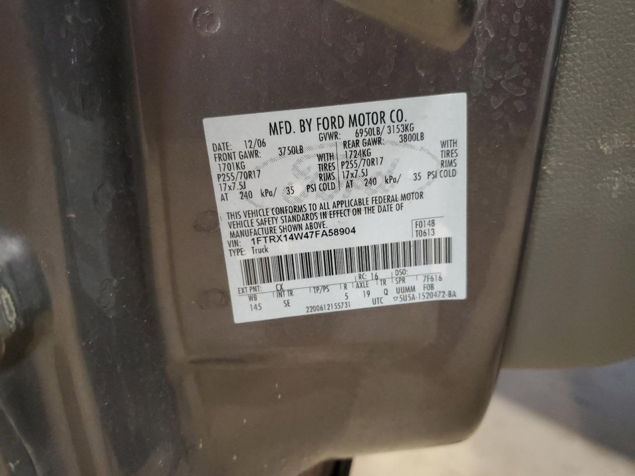 1FTRX14W47FA58904 2007 Ford F150