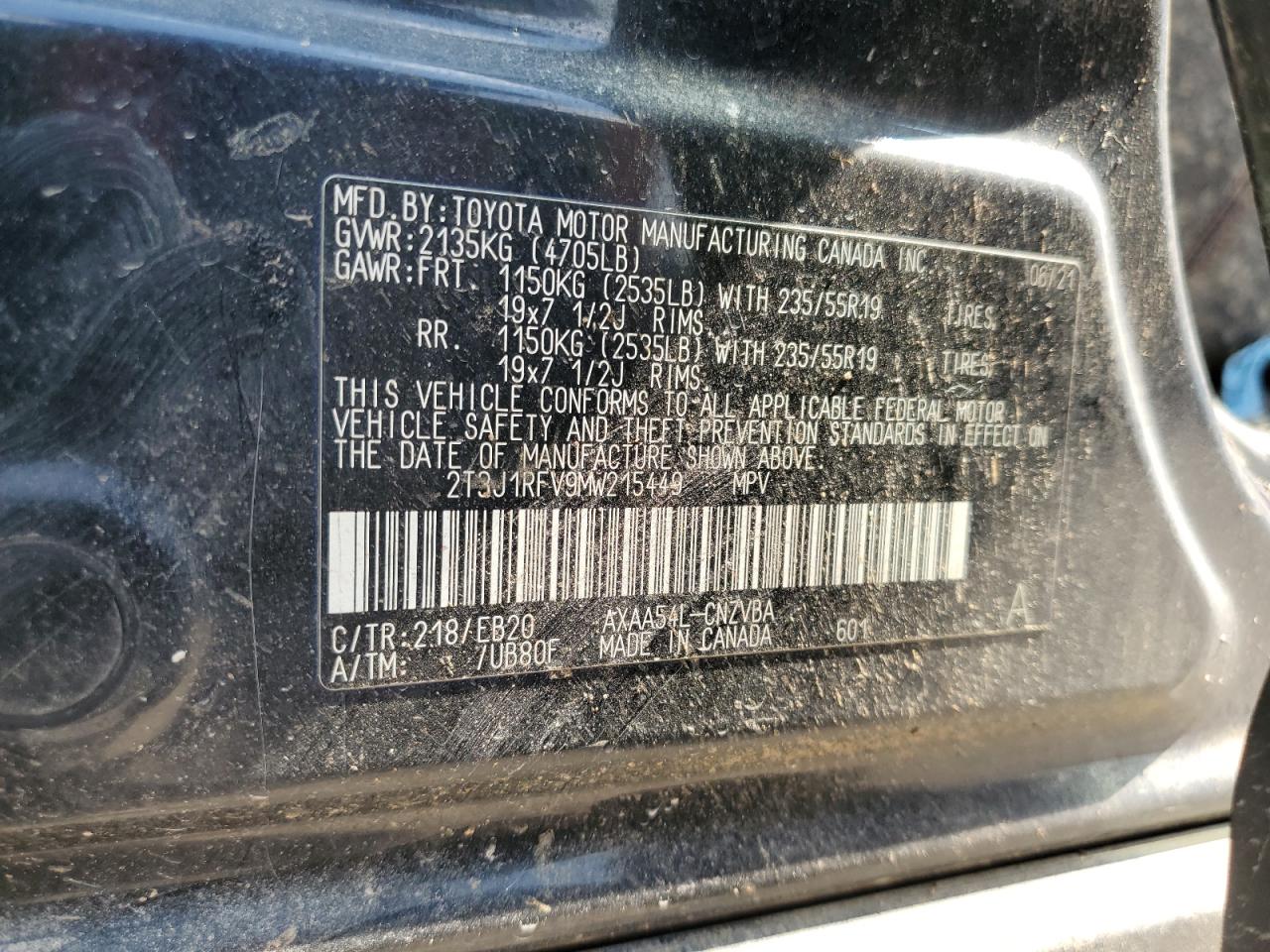 2T3J1RFV9MW215449 2021 Toyota Rav4 Adventure