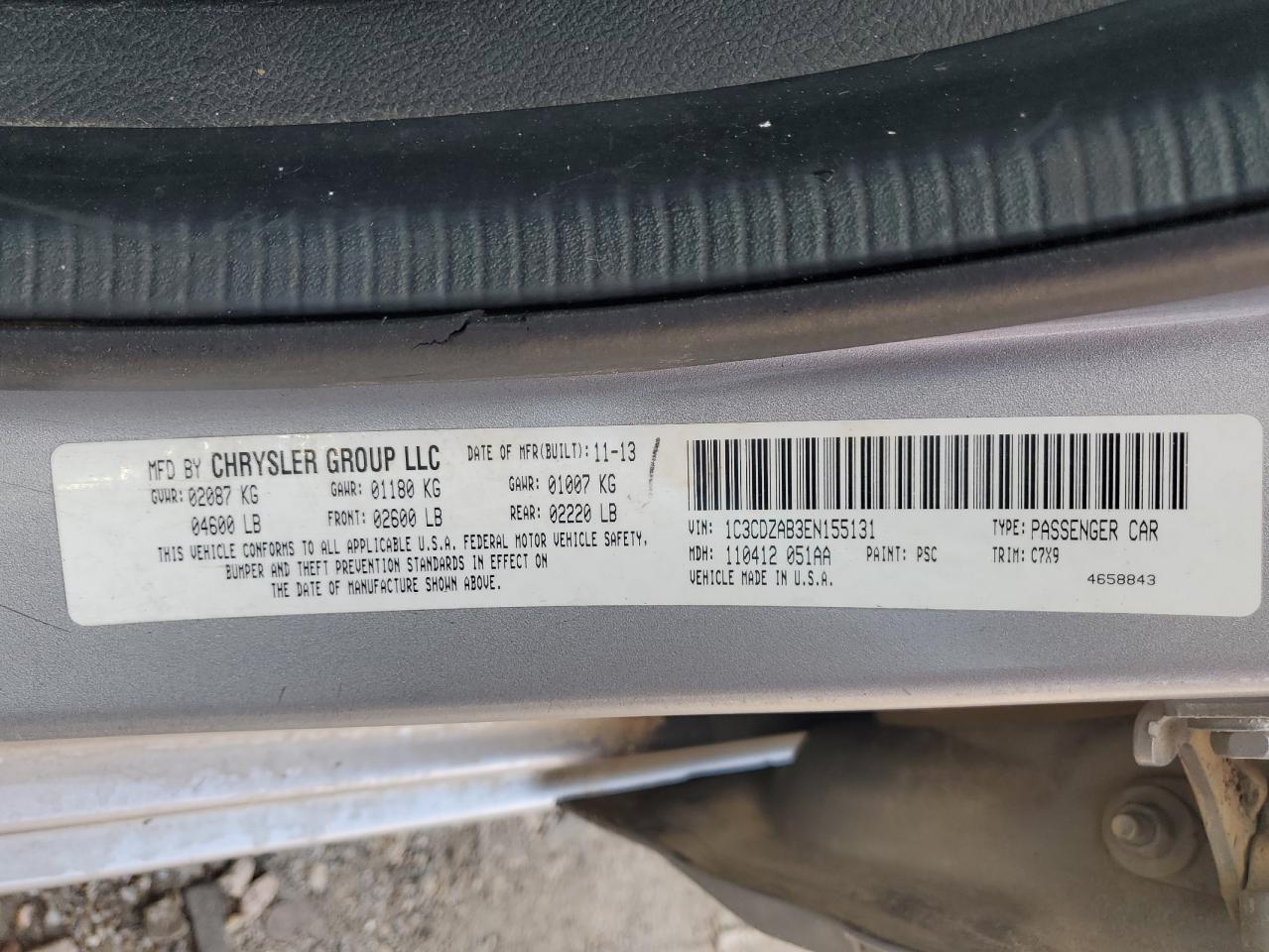 1C3CDZAB3EN155131 2014 Dodge Avenger Se