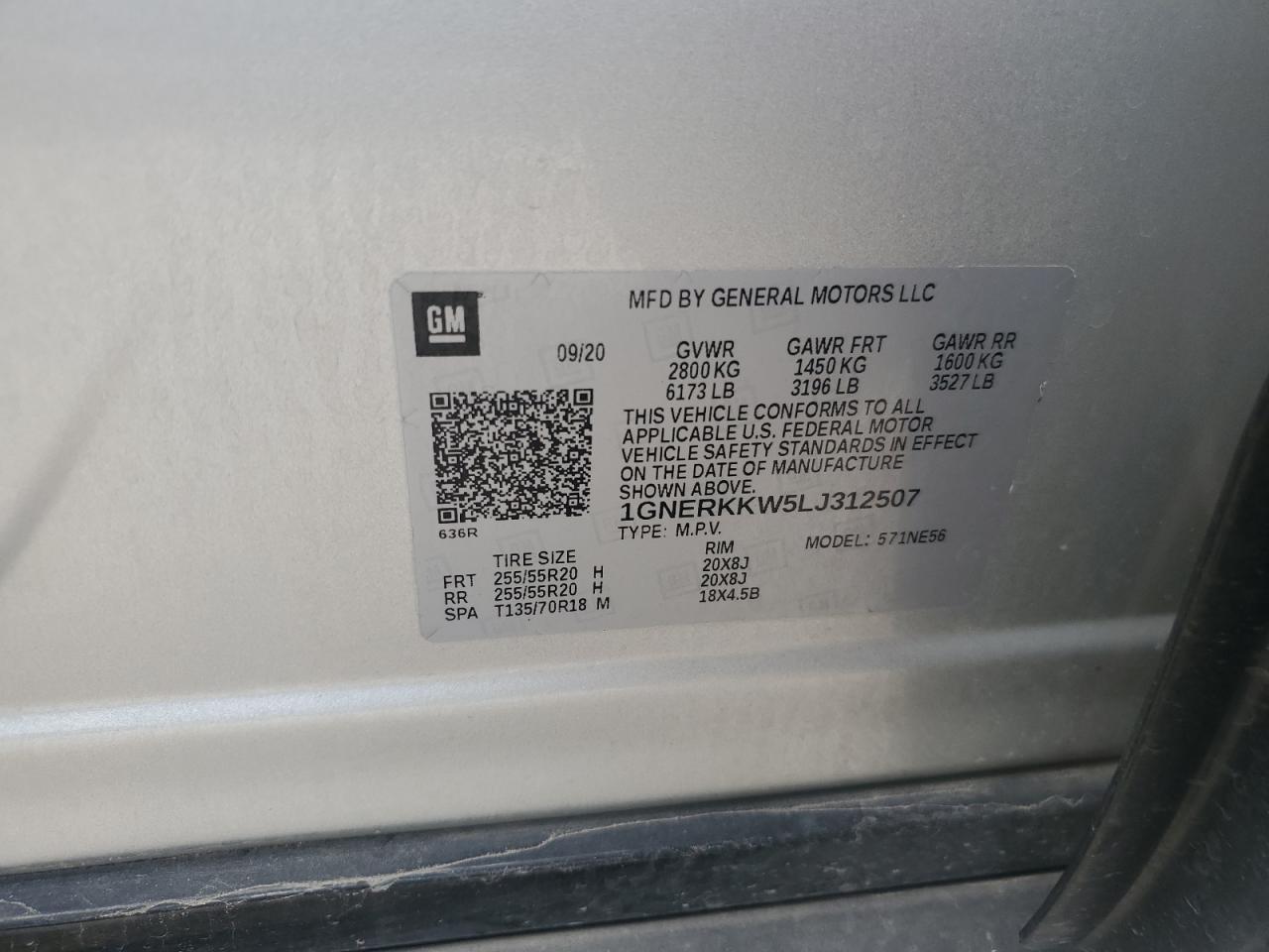 1GNERKKW5LJ312507 2020 Chevrolet Traverse Premier