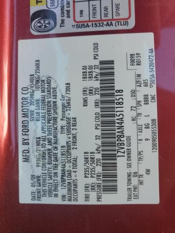 2010 Ford Mustang VIN: 1ZVBP8AN4A5118518 Lot: 57857654