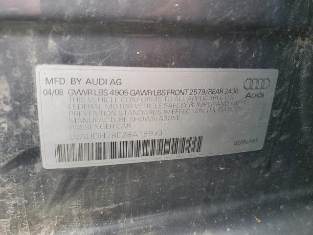 2008 Audi A4 3.2 Quattro VIN: WAUDH78E28A169331 Lot: 59295124