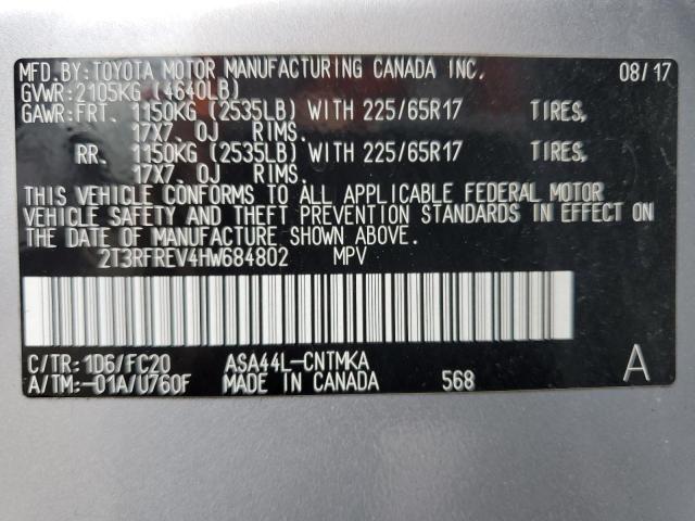 2017 Toyota Rav4 Xle VIN: 2T3RFREV4HW684802 Lot: 57959514