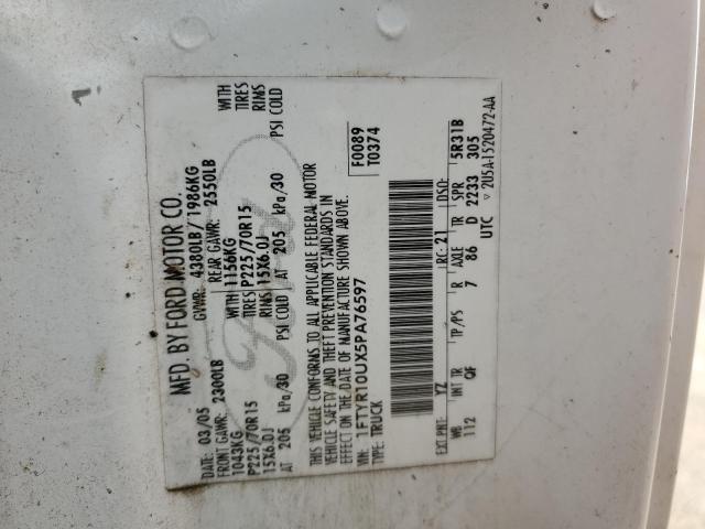 2005 Ford Ranger VIN: 1FTYR10UX5PA76597 Lot: 58607884