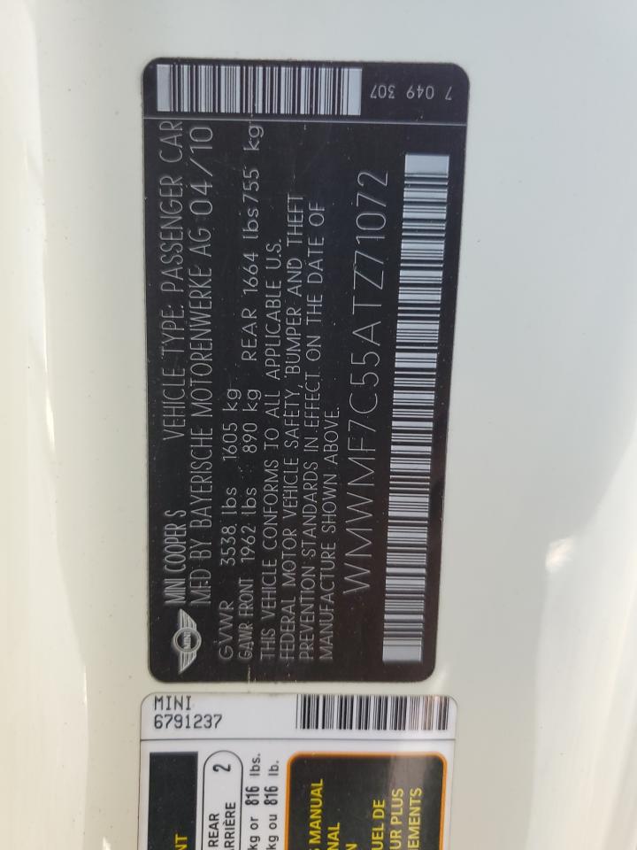 WMWMF7C55ATZ71072 2010 Mini Cooper S