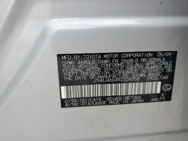 2009 Lexus Es 350 VIN: JTHBJ46G492324750 Lot: 59315894