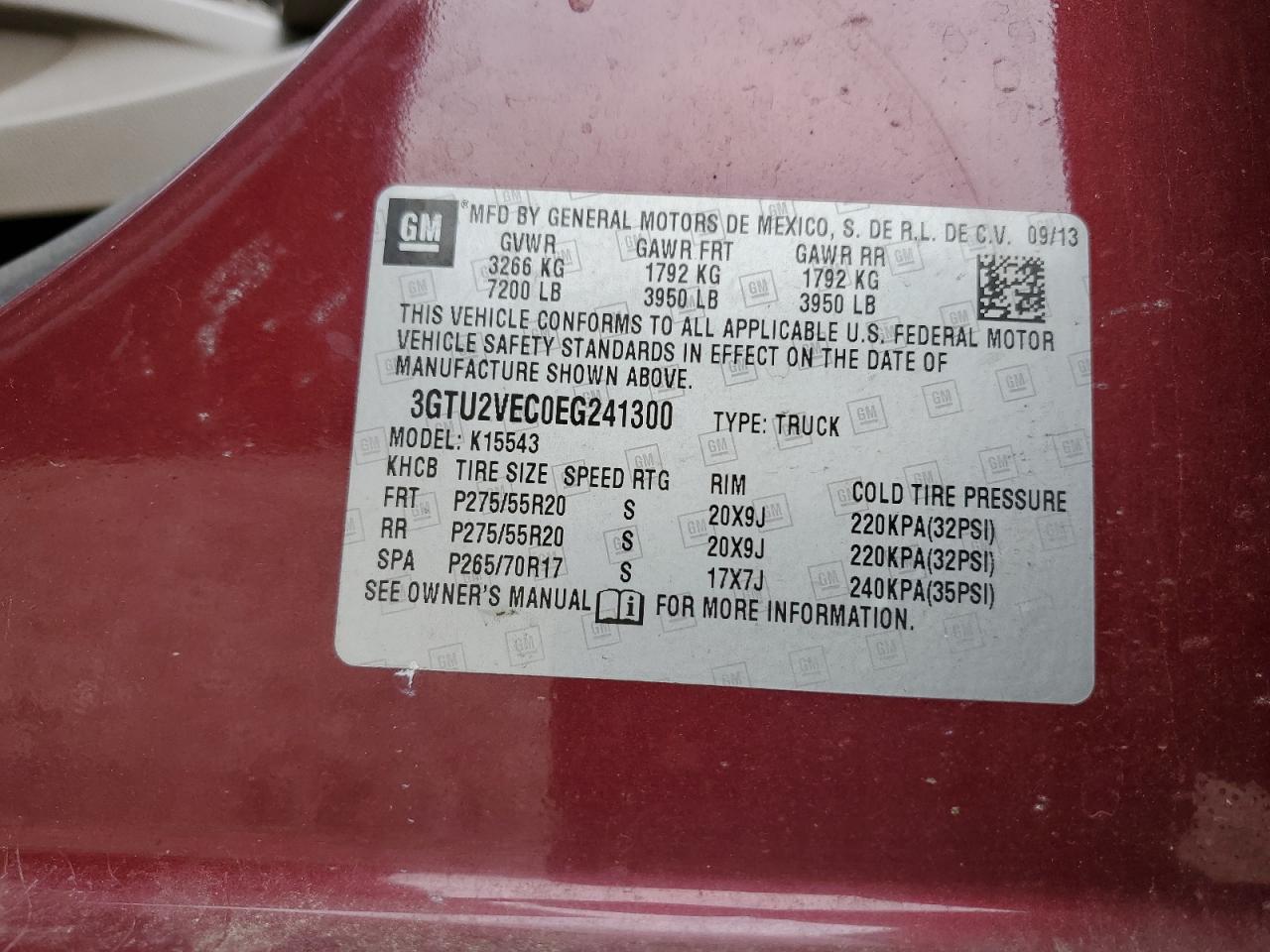 3GTU2VEC0EG241300 2014 GMC Sierra K1500 Slt