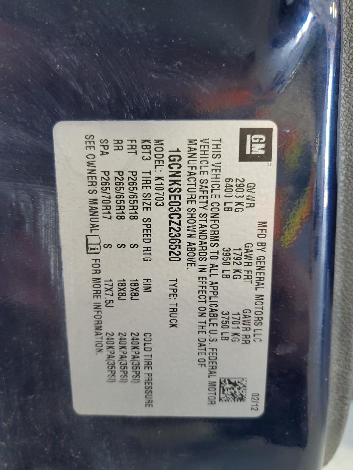 1GCNKSE03CZ236520 2012 Chevrolet Silverado K1500 Lt