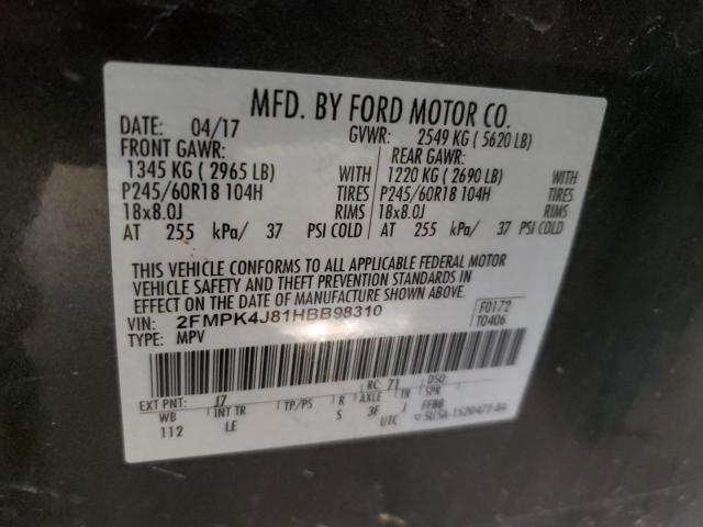 2017 Ford Edge Sel VIN: 2FMPK4J81HBB98310 Lot: 58718224