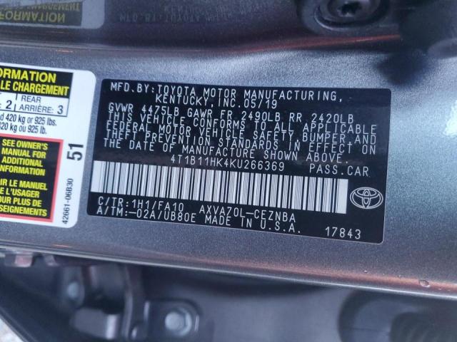 VIN 4T1B11HK4KU266369 2019 Toyota Camry, L no.12