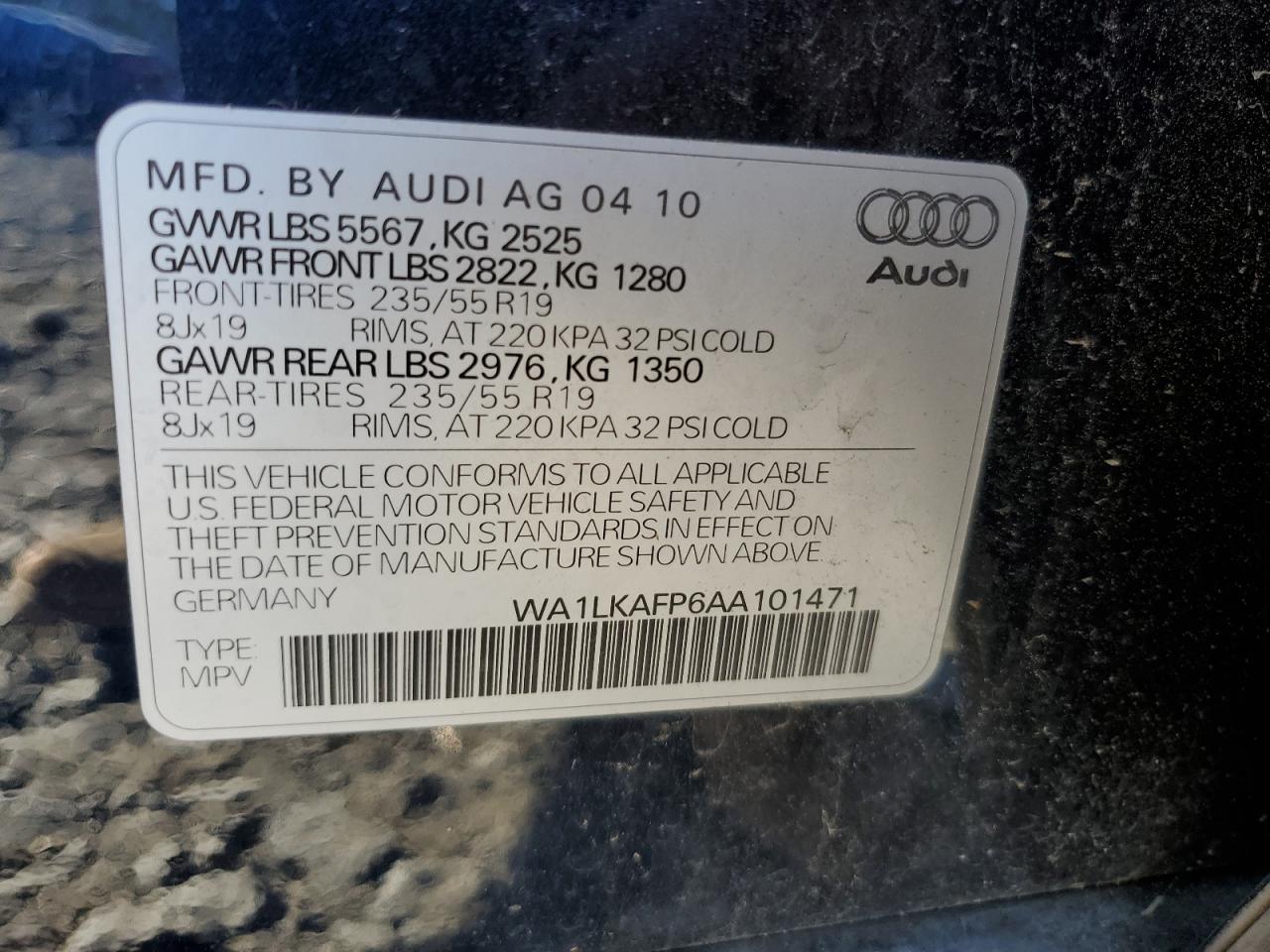 WA1LKAFP6AA101471 2010 Audi Q5 Premium Plus