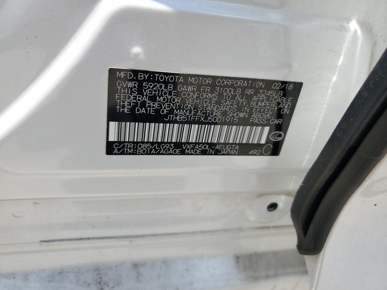 JTHB51FFXJ5001915 2018 Lexus Ls 500 Base