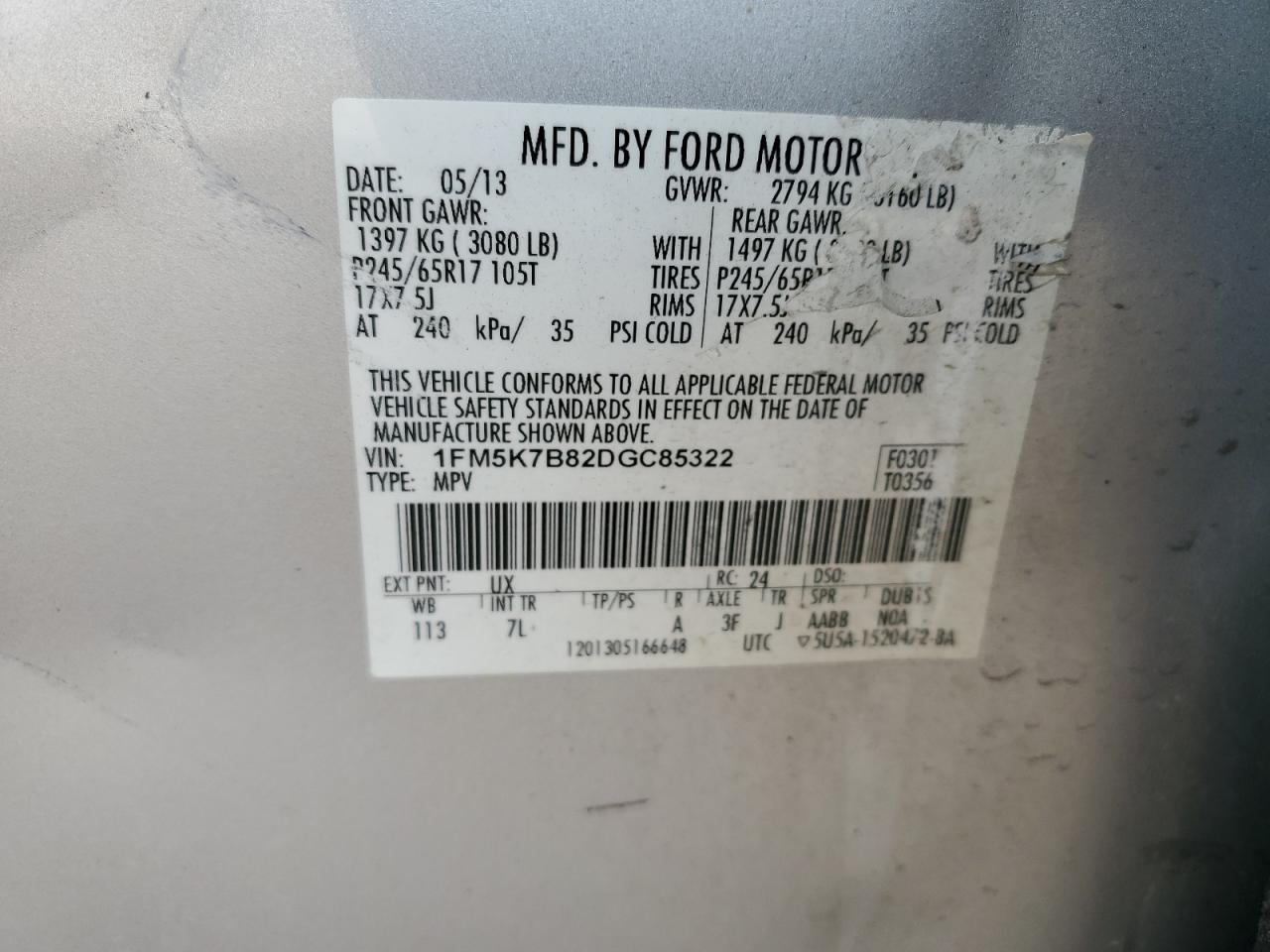 1FM5K7B82DGC85322 2013 Ford Explorer