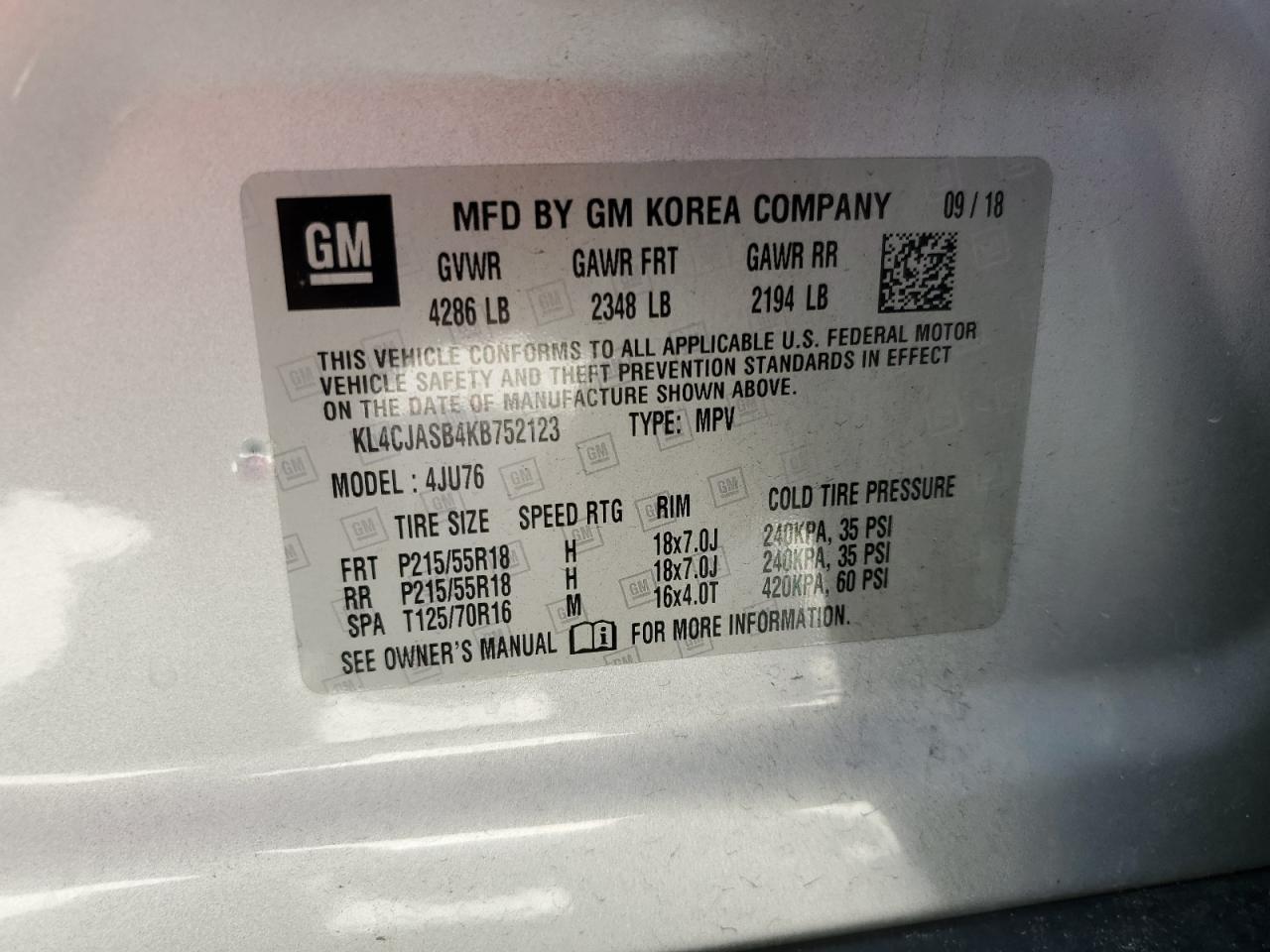 KL4CJASB4KB752123 2019 Buick Encore Preferred