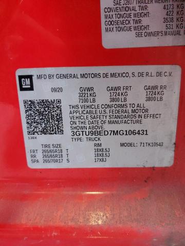 2021 GMC Sierra K1500 Sle VIN: 3GTU9BED7MG106431 Lot: 57657414