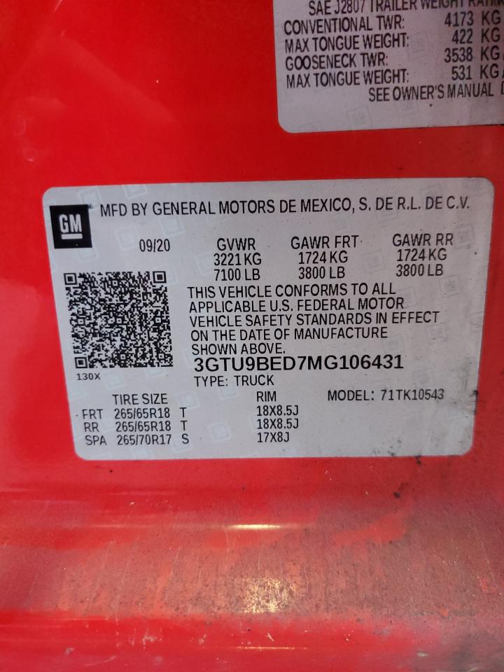 3GTU9BED7MG106431 2021 GMC Sierra K1500 Sle