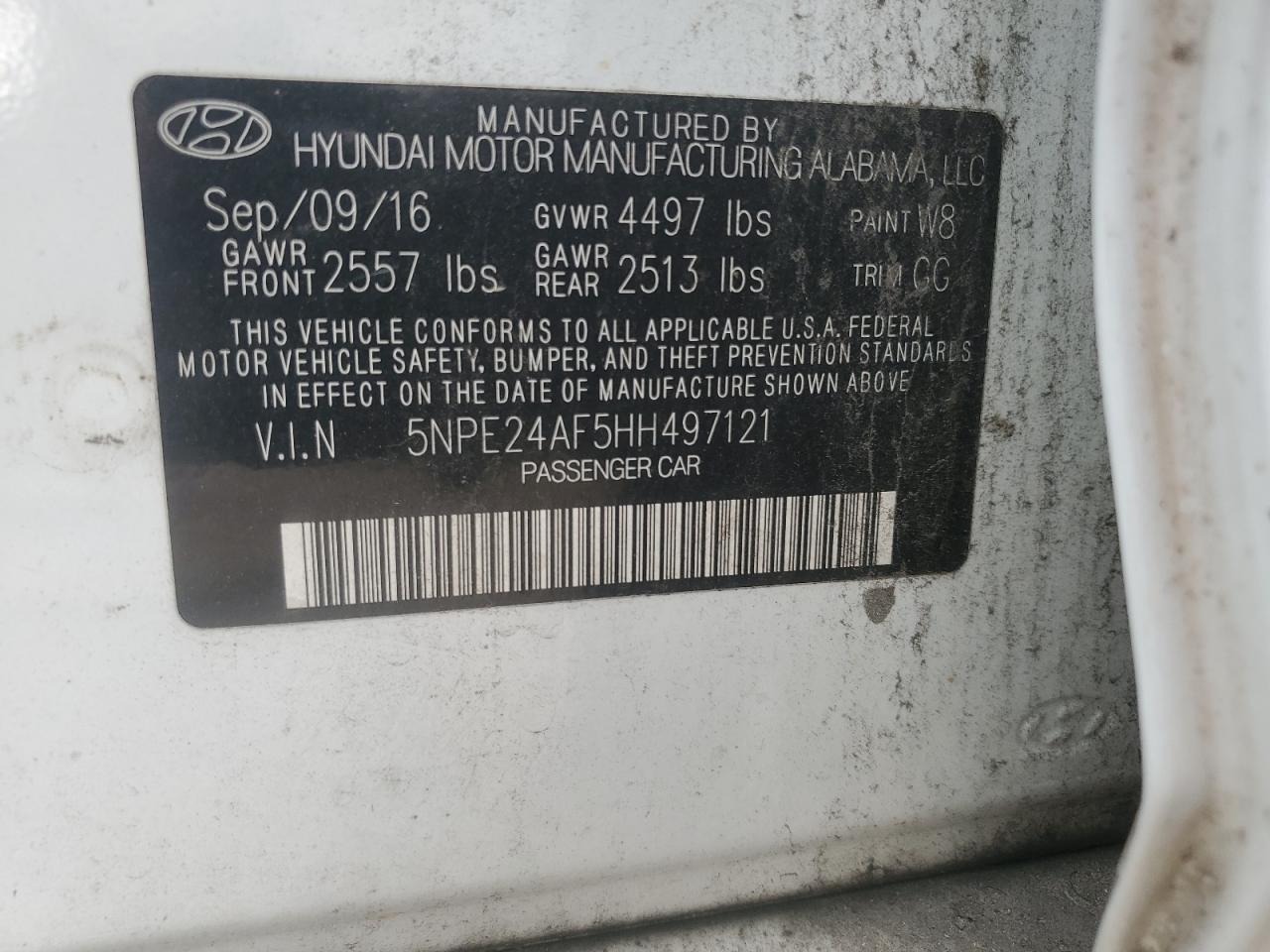 5NPE24AF5HH497121 2017 Hyundai Sonata Se