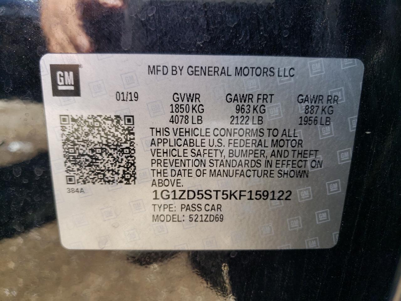 1G1ZD5ST5KF159122 2019 Chevrolet Malibu Lt