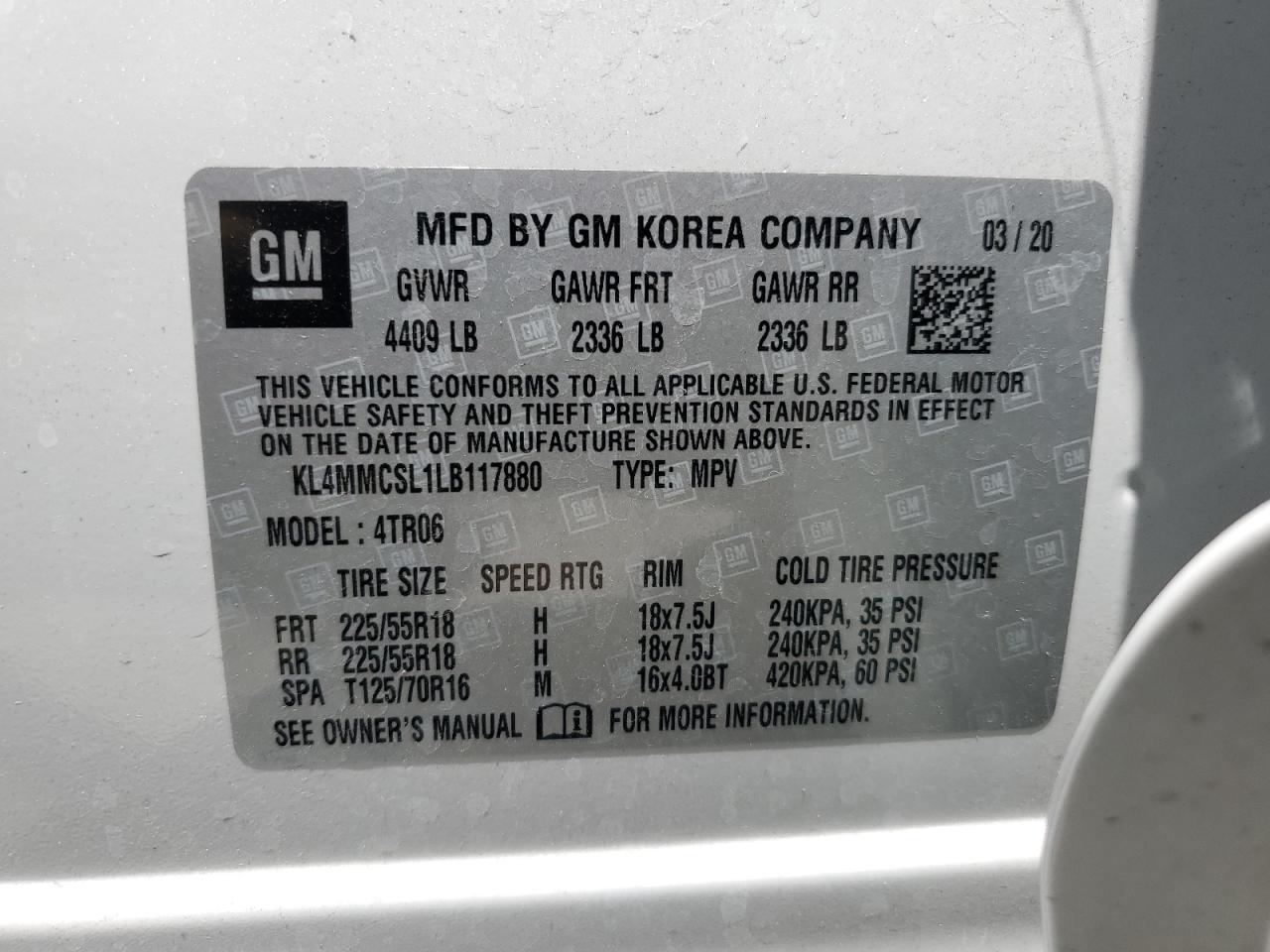 KL4MMCSL1LB117880 2020 Buick Encore Gx Preferred