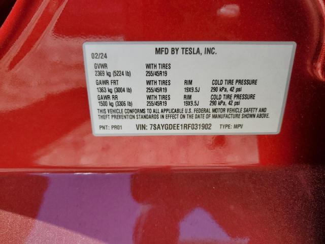 VIN 7SAYGDEE1RF031902 2024 Tesla MODEL Y no.12