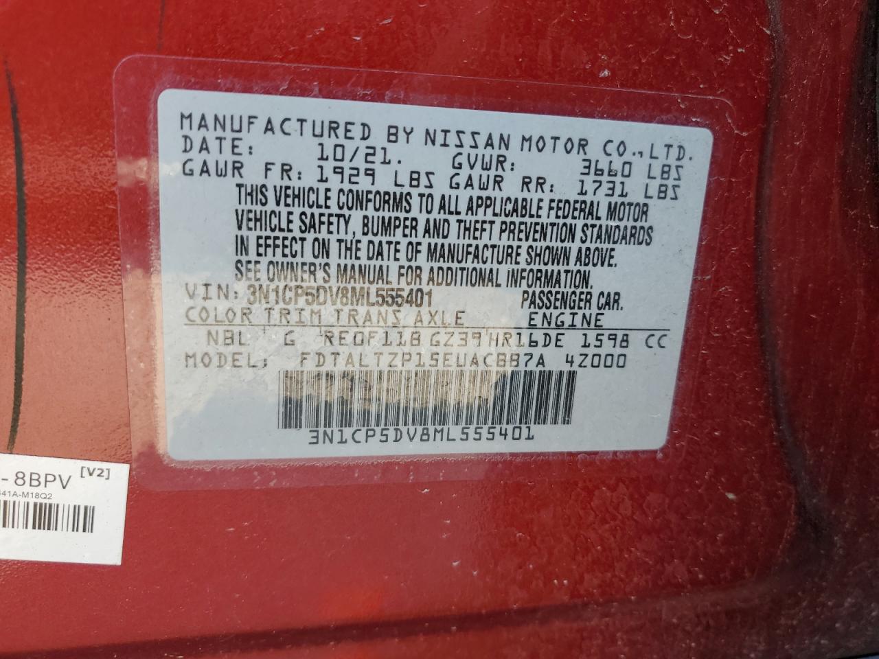 3N1CP5DV8ML555401 2021 Nissan Kicks Sr