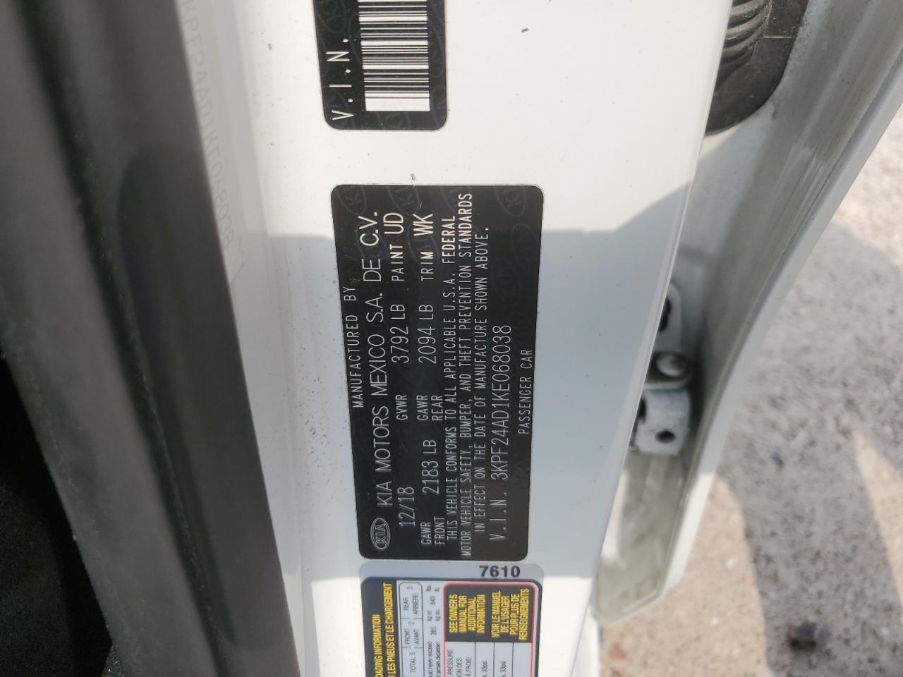 3KPF24AD1KE068038 2019 Kia Forte Fe