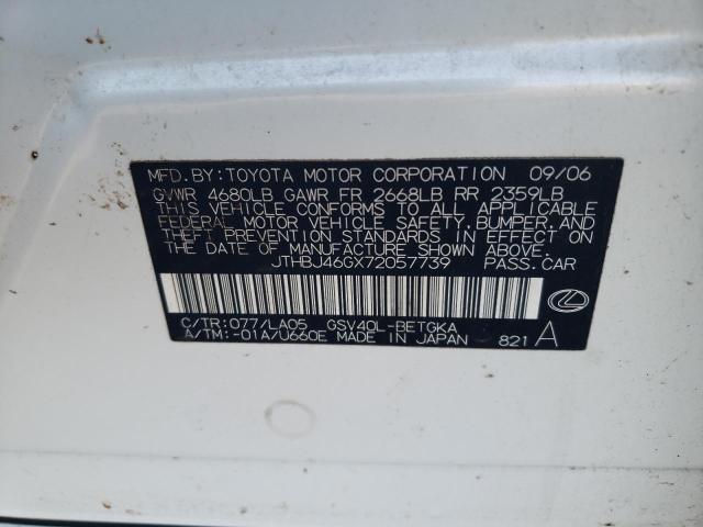 2007 Lexus Es 350 VIN: JTHBJ46GX72057739 Lot: 59335544