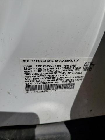 2018 Honda Pilot Exl VIN: 5FNYF6H56JB011690 Lot: 58446554