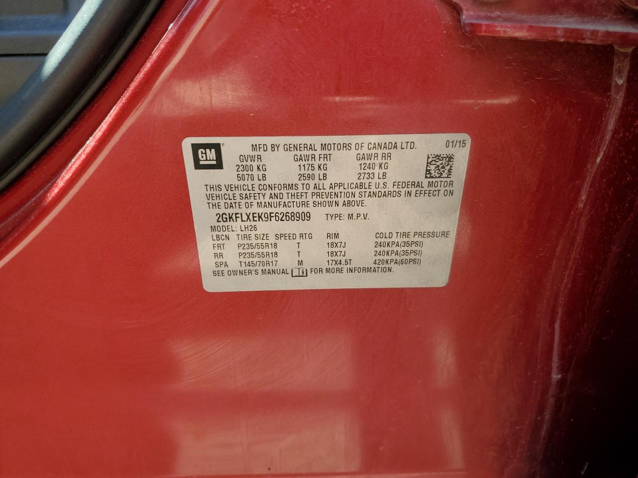 2GKFLXEK9F6268909 2015 GMC Terrain Slt