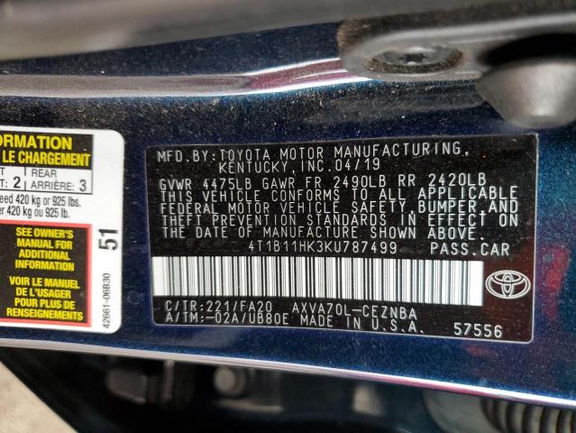 VIN 4T1B11HK3KU787499 2019 Toyota Camry, L no.13