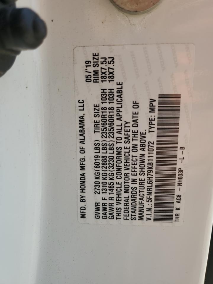 5FNRL6H79KB111072 2019 Honda Odyssey Exl