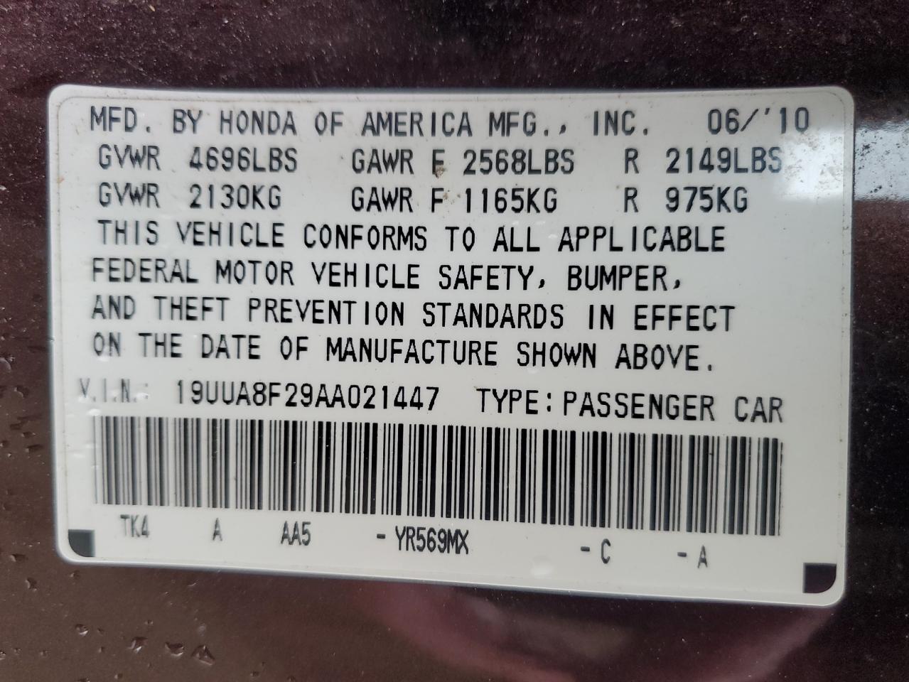 19UUA8F29AA021447 2010 Acura Tl