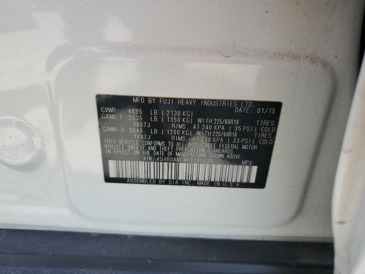 4S4BSANC4F3280620 2015 Subaru Outback 2.5I Limited