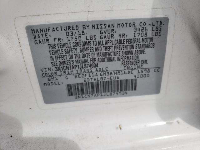 2018 Nissan Versa S VIN: 3N1CN7AP1JL874934 Lot: 59260504