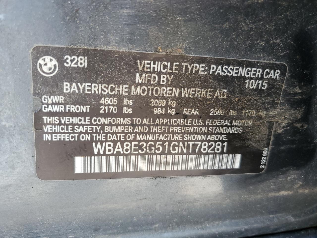 WBA8E3G51GNT78281 2016 BMW 328 Xi Sulev