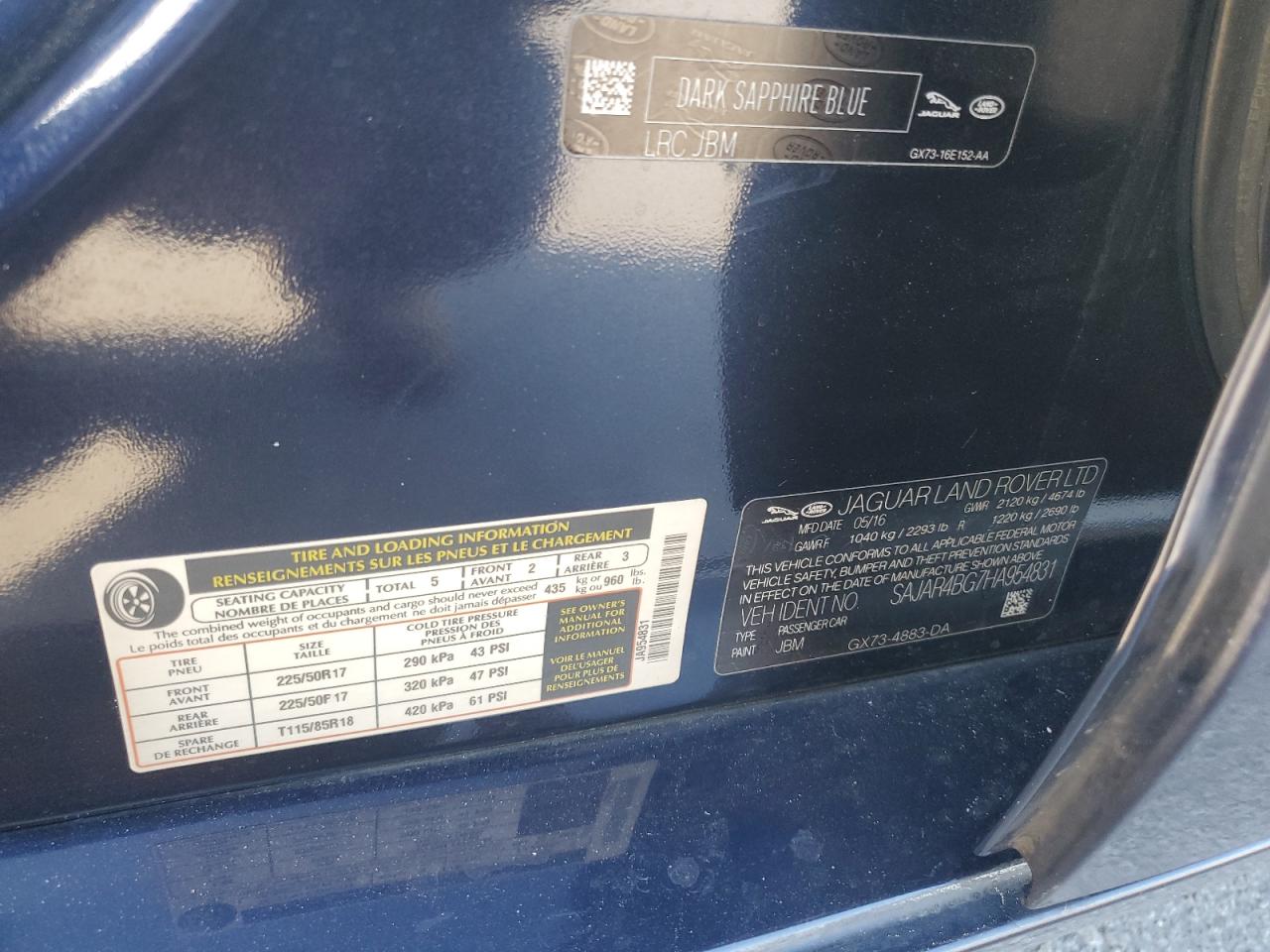 SAJAR4BG7HA954831 2017 Jaguar Xe