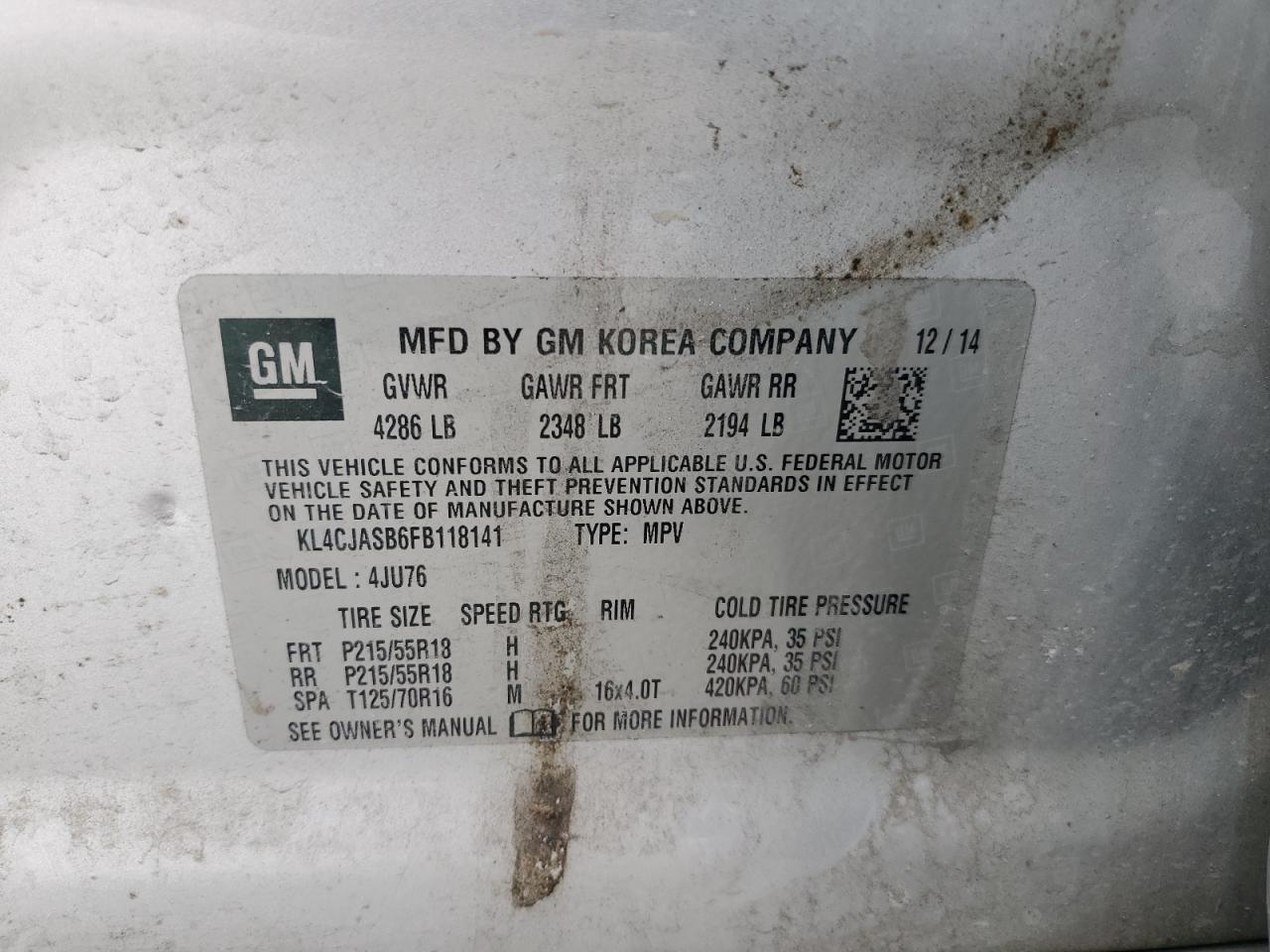 KL4CJASB6FB118141 2015 Buick Encore