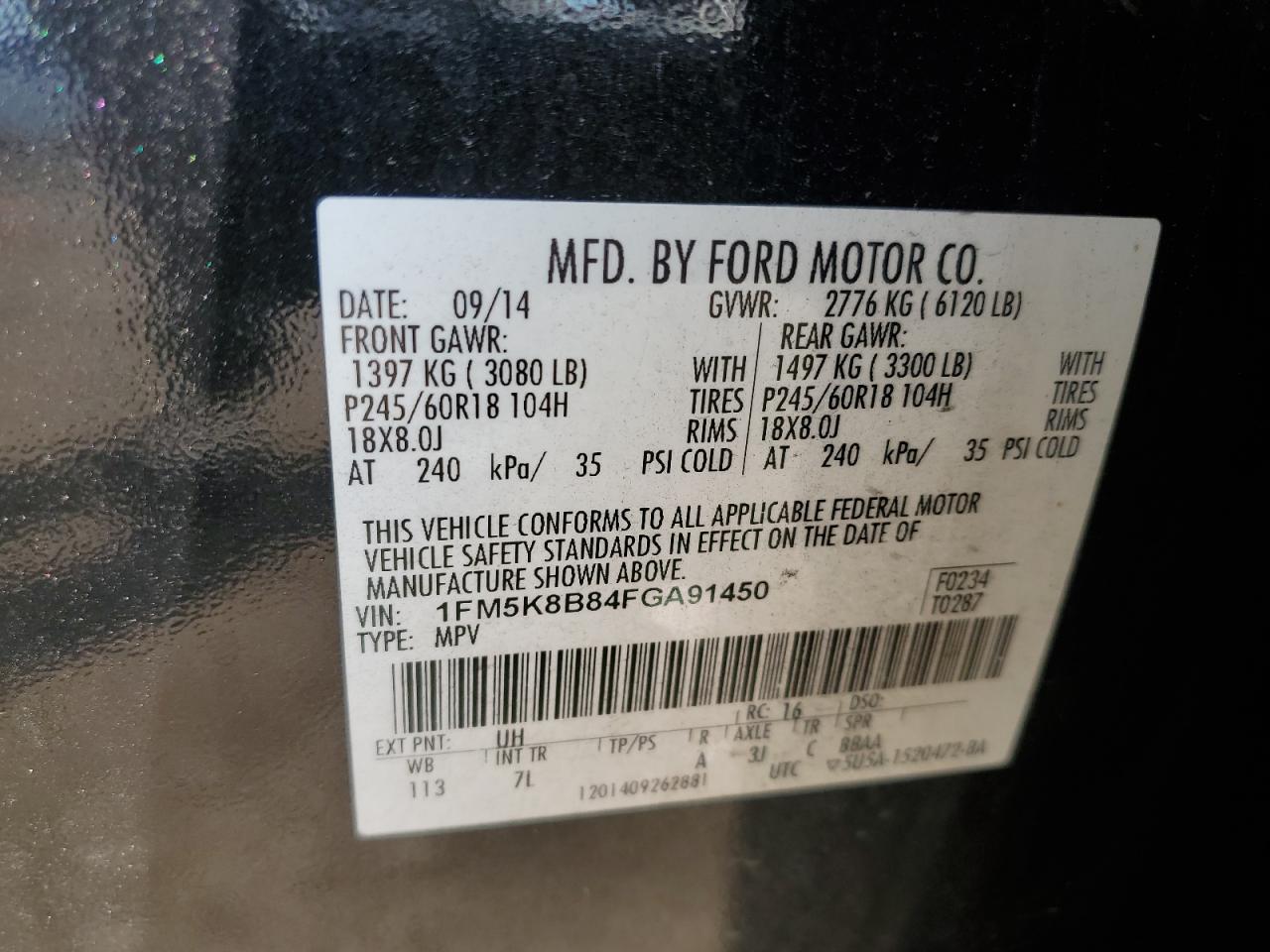 1FM5K8B84FGA91450 2015 Ford Explorer